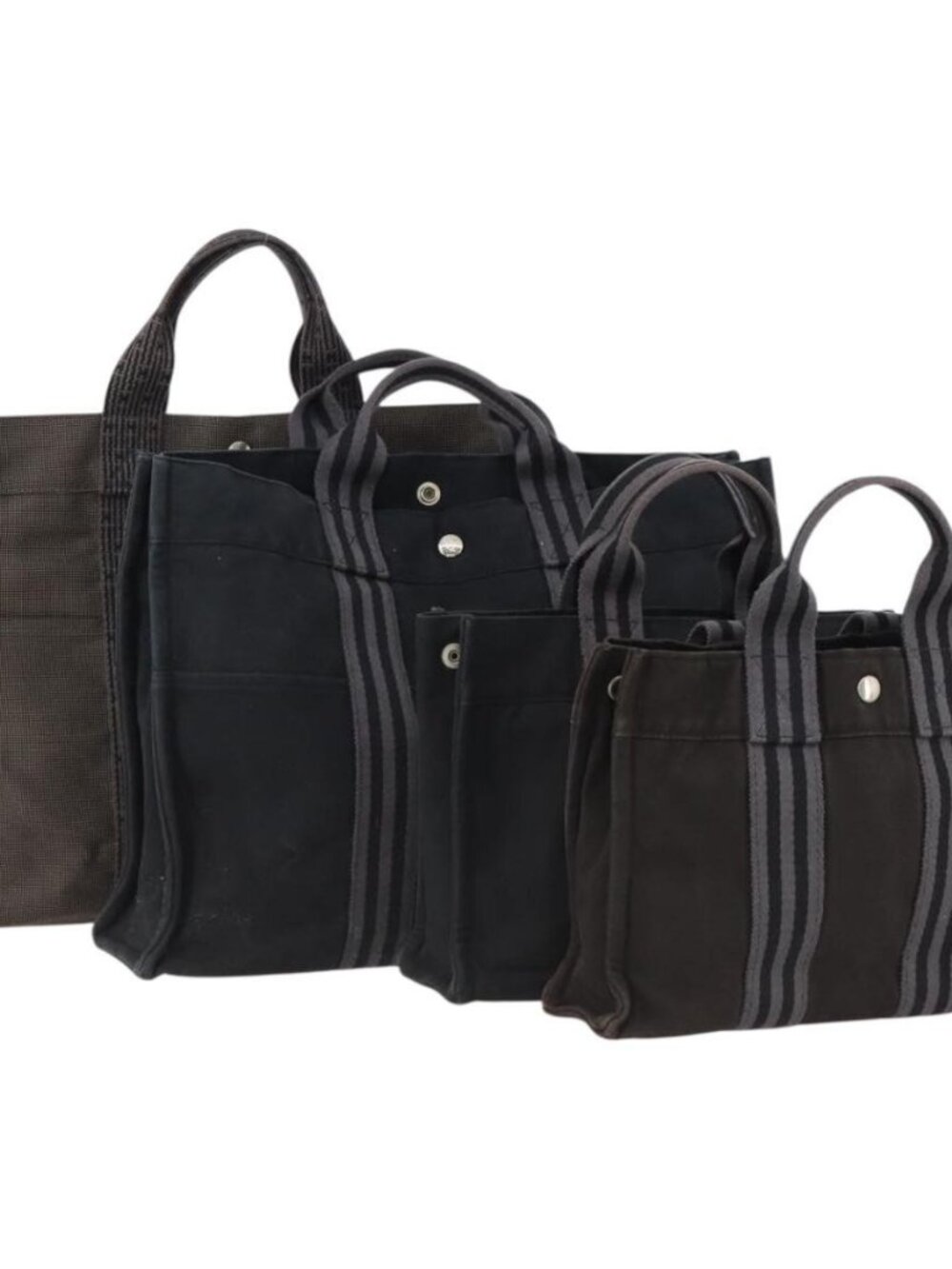 HERMES Tote Bag Canvas 4 Set Gray Black Brown Auth BSZ435